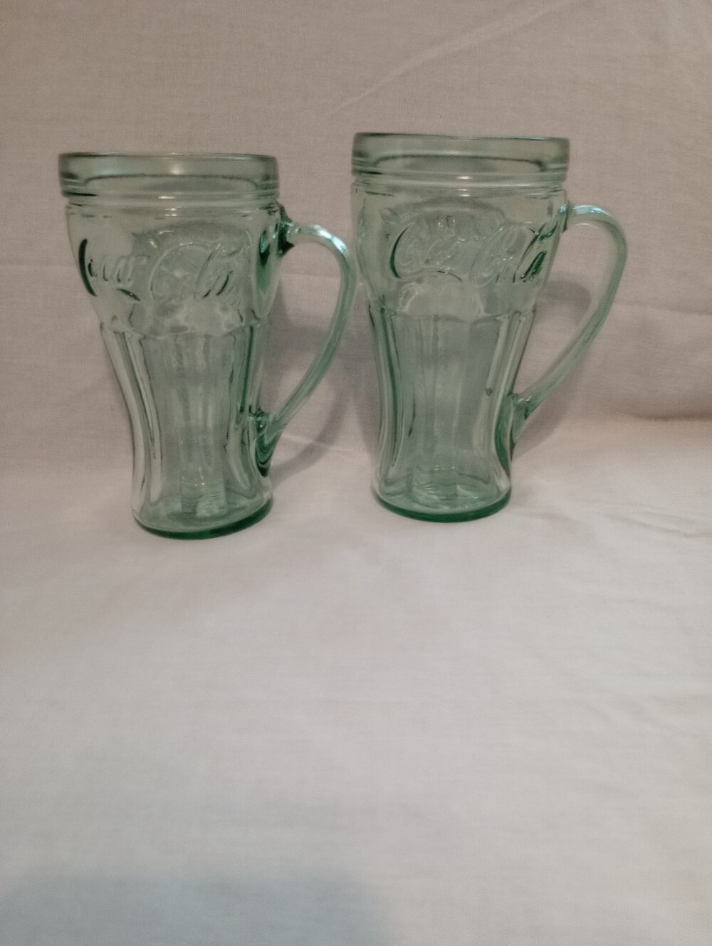 Libbey Coca Cola Heavy Green Glass Mug With Handle-Set Of 2